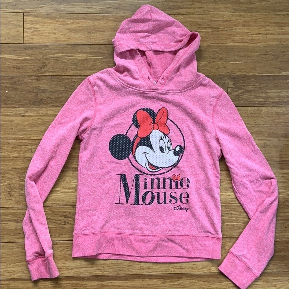 ☀️ 3/$36 or 2/$30 DISNEY Minnie Mouse Heathered Pink Hoodie sz Small